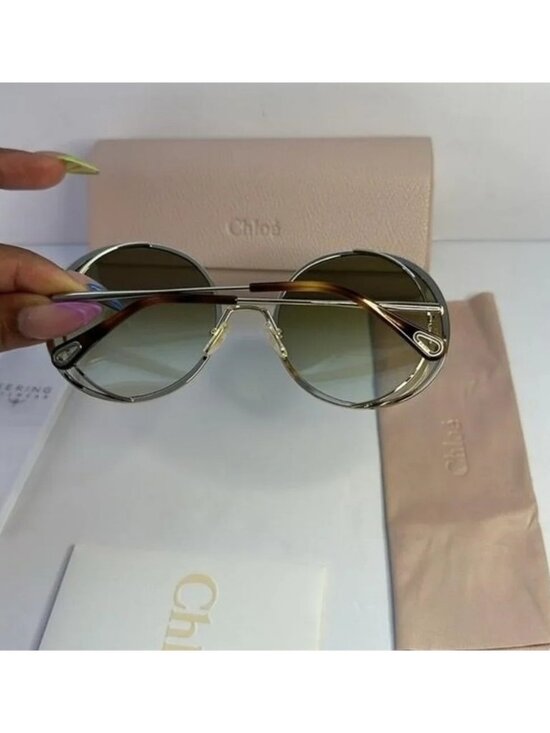 New Authentic Chloé CH 0037S 2343J3 - GOLD/ GREEN GRADIENT Round Sunglasses main image 7